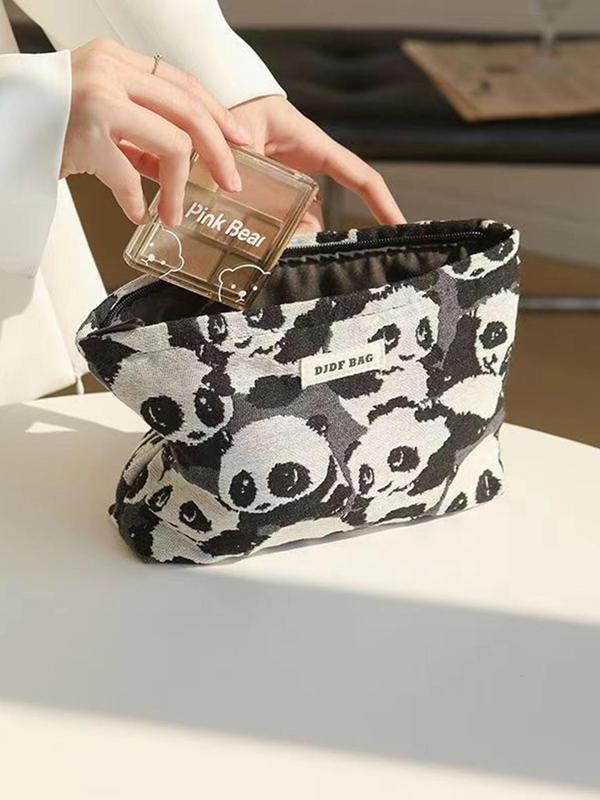 Cute Bear Pattern Makeup Bag, Large Capacity Cosmetic Storage Bag, Zipper Patched Design Makeup Organizer Pouch, Versatile Storage Bag for Travel & Daily Use