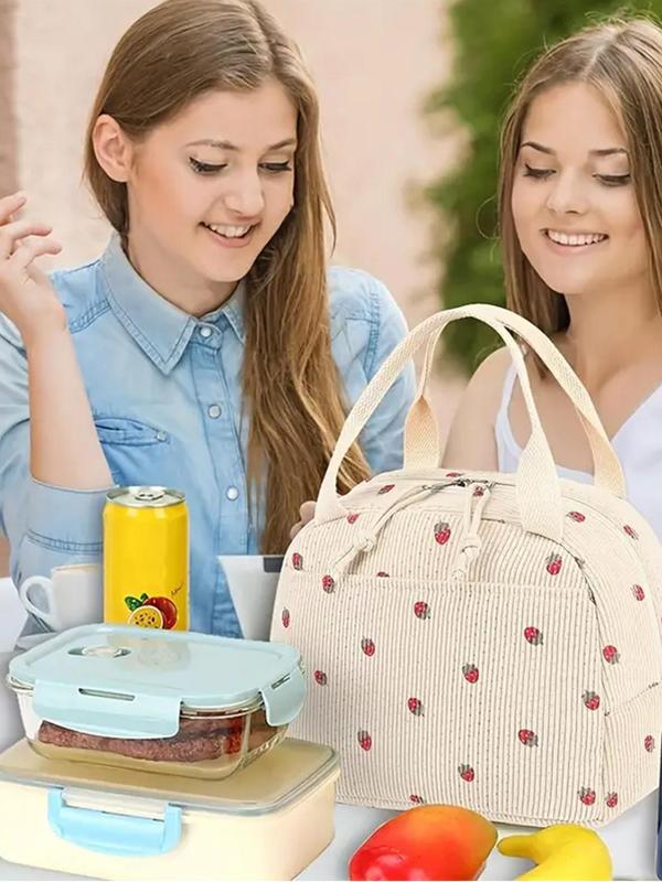 2024 New Style Strawberry Pattern Lunch Bag, Large Capacity Insulated Lunch Bag for Daily Commute, Portable Handbag for Work, School, Picnic, Camping, Travel