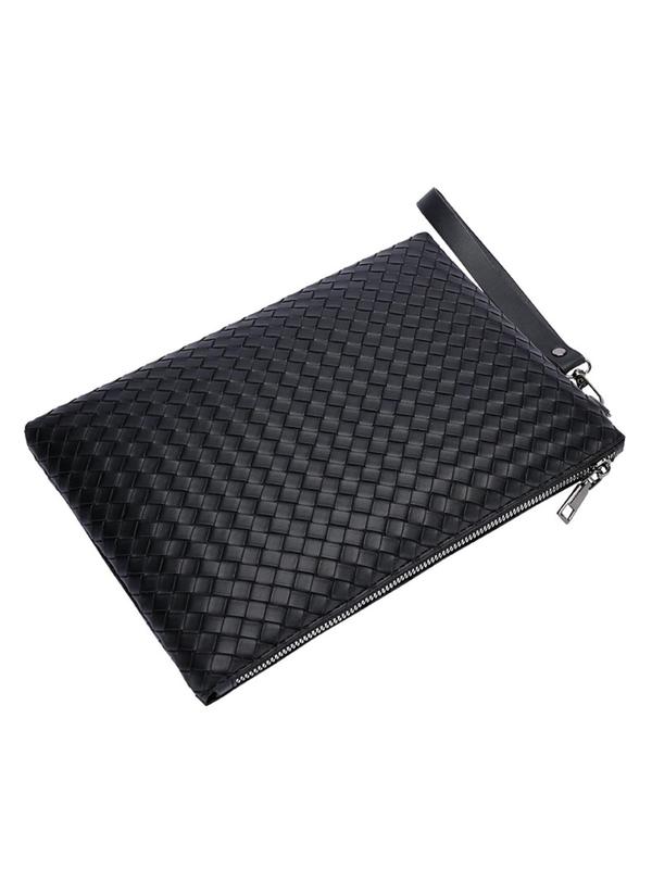 Men's Minimalist Casual Plain Clutch, Business Style Portable Braid Design Wristlet Bag For Work & Daily Used