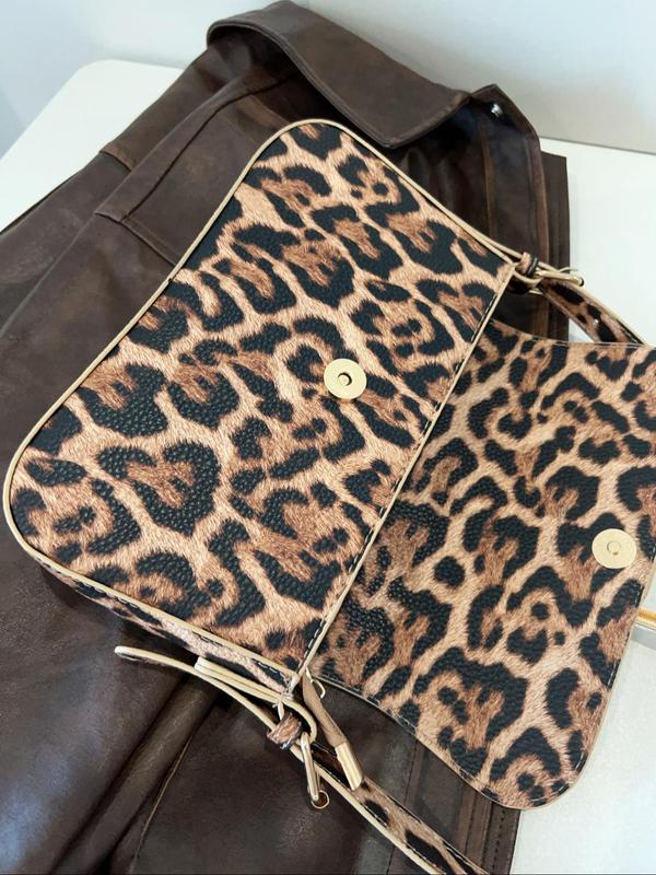 Fashion Leopard Pattern Shoulder Bag, 2024 New Style Casual Versatile Shoulder Bag for Women, Trendy All-match Commuter Bag for Daily Travel Work Commute