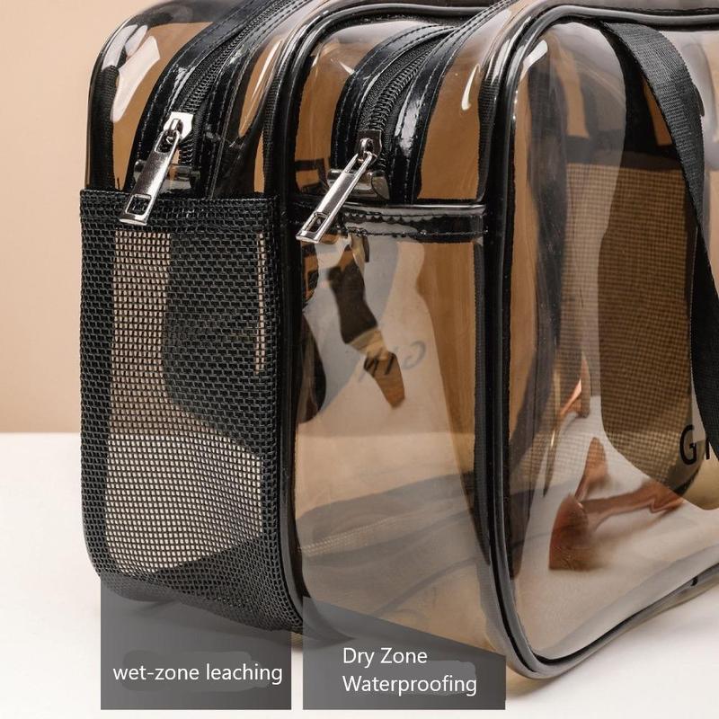 Clear Double-layer Portable Makeup Bag, Dry Wet Separation Large Capacity Travel Cosmetic Storage Bag, Zipper Makeup Organizer Pouch for Women & Girls, Christmas Gift