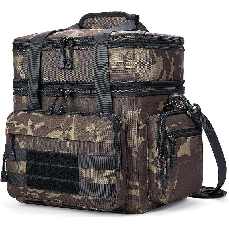 Expandable Tactical Lunch Box for Men, Large Insulated Lunch Bag with Shoulder Strap, Dual Compartment Cooler Bag, Lunchbox for Adult Work Camping Picnic (Black-Camo, 19L)