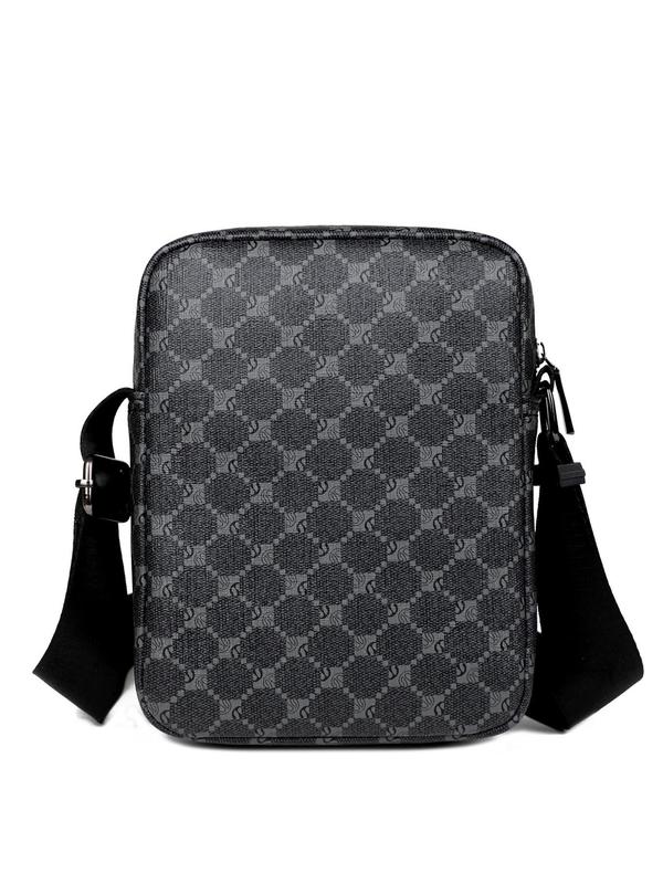 Men's Casual Geometric Pattern Zipper Crossbody Bag, Fashionable Shoulder Bag for Daily Used, Casual Trendy Versatile High-quality Daily Commuting Bag
