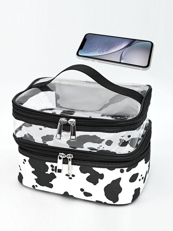 Cute Waterproof Cow Print Makeup Bag, Large Capacity Travel Cosmetic Storage Bag, Portable Toiletry Bag