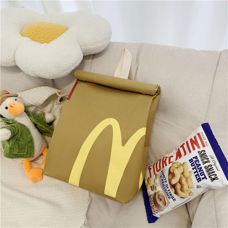 Creative McDonald's Retro Paper Bag Large Capacity Canvas Backpack Funny Outdoor Casual School Student Bag for Women Men Boy Girl Birthday Gift