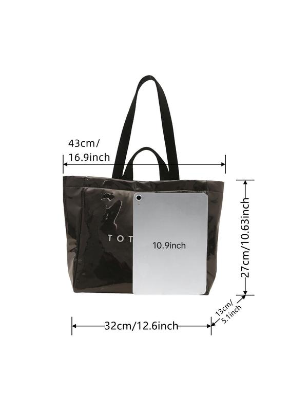 Letter Pattern Tote Bag, Large Capacity PVC Fashionable Shoulder Bag, Casual Trendy Versatile High-quality Daily Commuting Bag, Girl Fashionable Shopping Bag