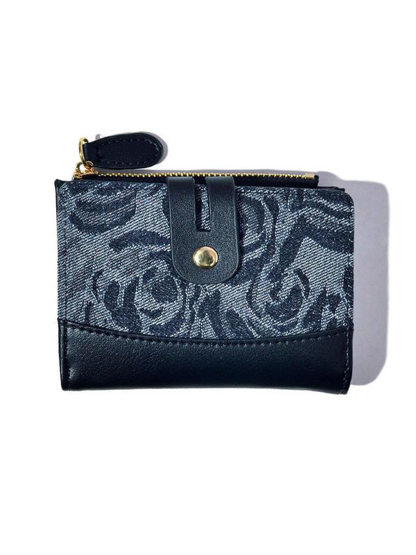 Women's Elegant Floral Pattern Short Wallet, Fashionable Zipper Bifold Wallet, Casual Versatile Card Holder for Daily Used