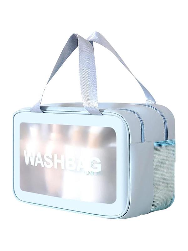 Translucent Makeup Bag with Handle, Portable Double Layer Zipper Cosmetic Storage Bag, Travel Toiletry Bag for Travel