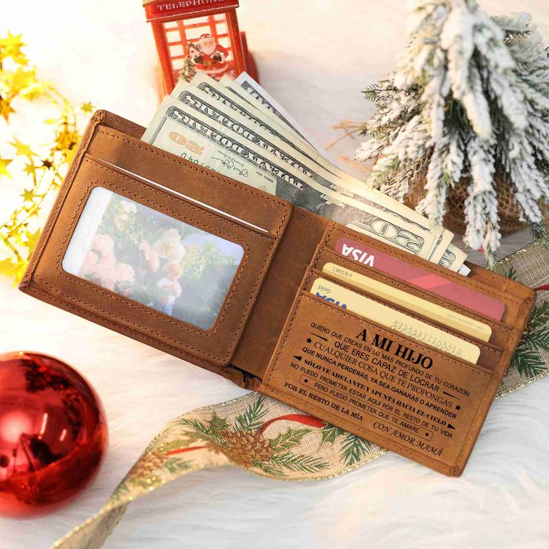 Christmas 2024-Mom to Son Wallet-Engraved Wallet For Son-Wallet for Son From Mom & Dad-Leather Wallet-Mens Wallet-Christmas Gift-Birthday Gift-Gift For Son Cannot Be Customized card  holder RFID Blocking Bifold Wallet black lightweight durable classic