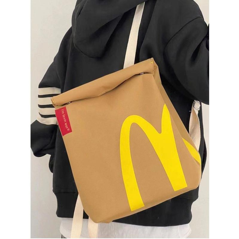 Creative McDonald's Retro Paper Bag Large Capacity Canvas Backpack Funny Outdoor Casual School Student Bag for Women Men Boy Girl Birthday Gift