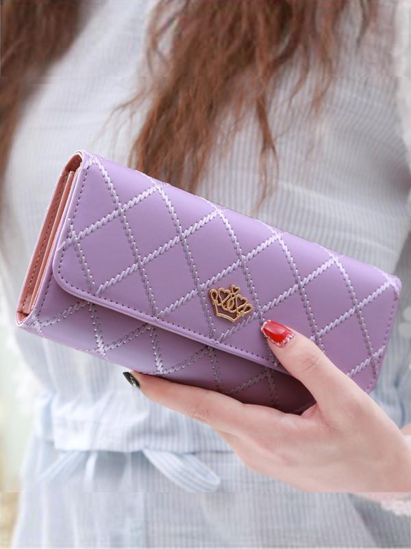 Women's Fashionable Crown Decorated Quilted Design Long Wallet, Casual Versatile Zipper Wallet for Daily Used, Trendy All-match & Exquisite Wallet for Birthday Gift