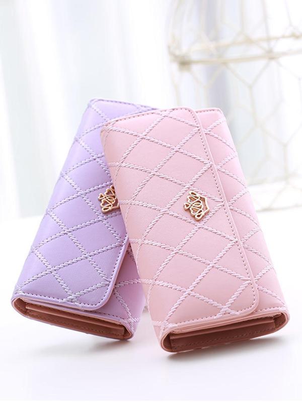 Women's Fashionable Crown Decorated Quilted Design Long Wallet, Casual Versatile Zipper Wallet for Daily Used, Trendy All-match & Exquisite Wallet for Birthday Gift