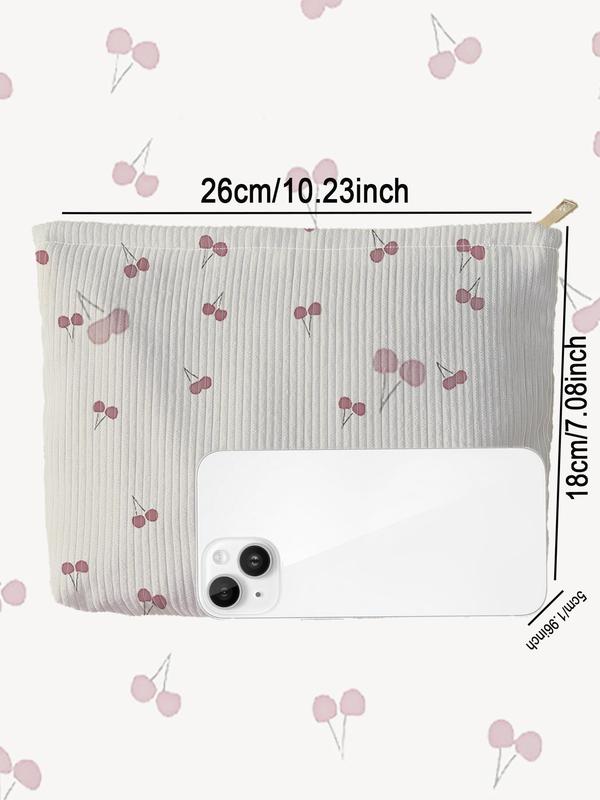 Cherry Pattern Makeup Bag, Lightweight Multi-functional Fashion Makeup Bag, Casual Travel Cosmetic Storage Bag, Versatile Storage Bag for Travel & Daily Use