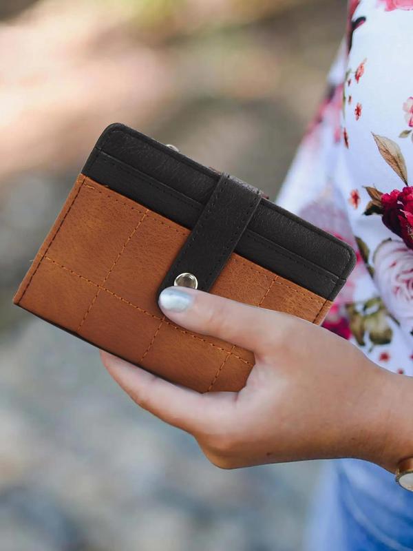 Women's Fashionable Colorblock Card Holder, Casual Versatile Zipper Short Wallet, Trendy All-match Card Holder for Daily Use