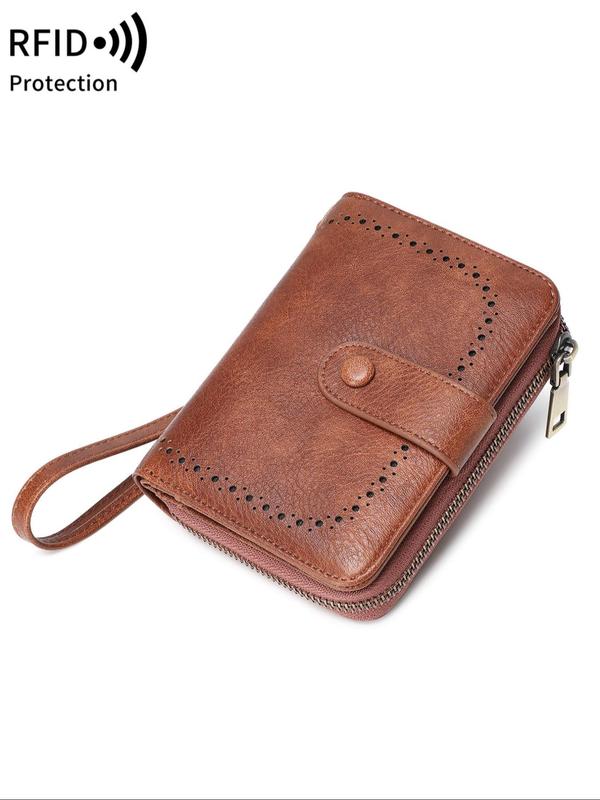 Women's RFID Fashionable Textured Design Zipper Wallet, Casual Versatile Card Holder, Simple All-match Small Wallet for Daily Life