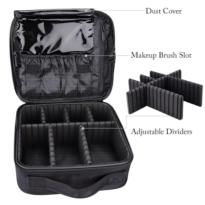 Travel Makeup Bag 10.4 Inches Makeup Train Case Portable Artist cosmetic bag with Adjustable Dividers for Cosmetics Makeup Brushes Toiletry Jewelry Digital Accessories Black organizer makeup