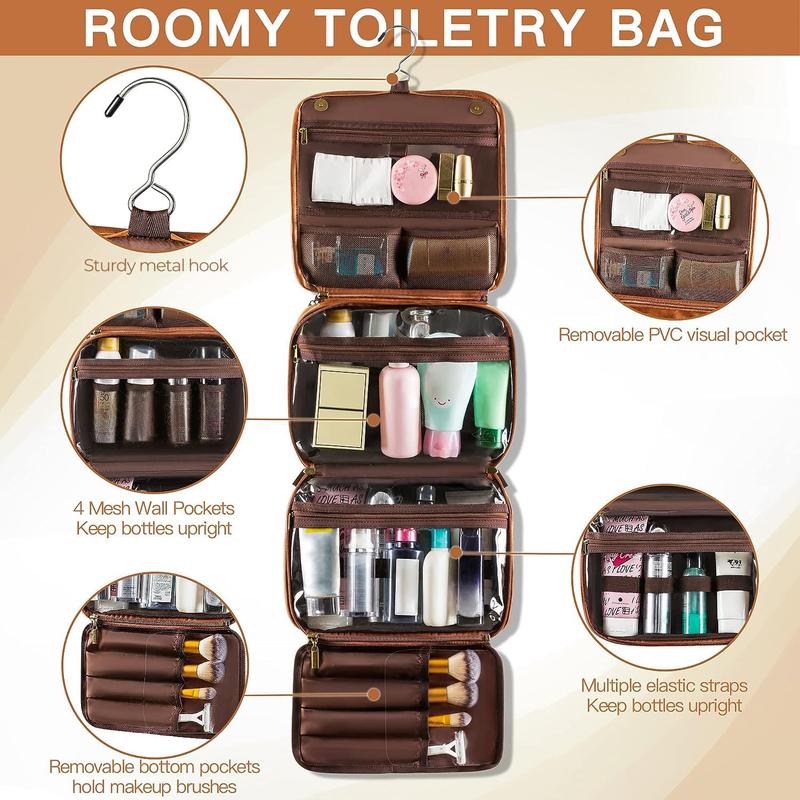 Toiletry Bag Hanging Travel Organizer for Men and Women, 3 in 1 Multifunctional Large Makeup Cosmetic Case for Toiletries Accessories, Water-resistant PU Leather Bathroom Dopp Kit Shaving Bag