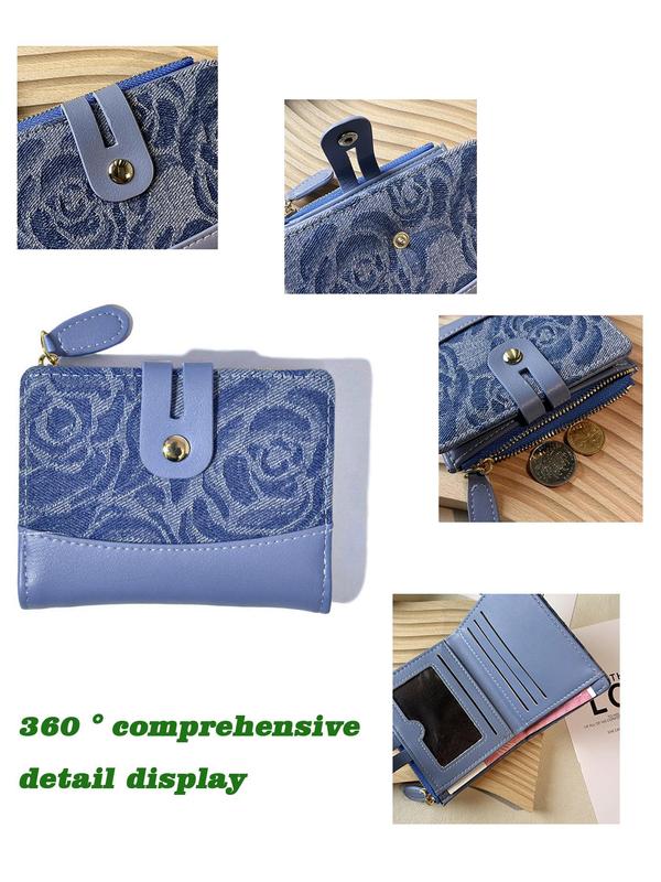 Women's Elegant Floral Pattern Short Wallet, Fashionable Zipper Bifold Wallet, Casual Versatile Card Holder for Daily Used