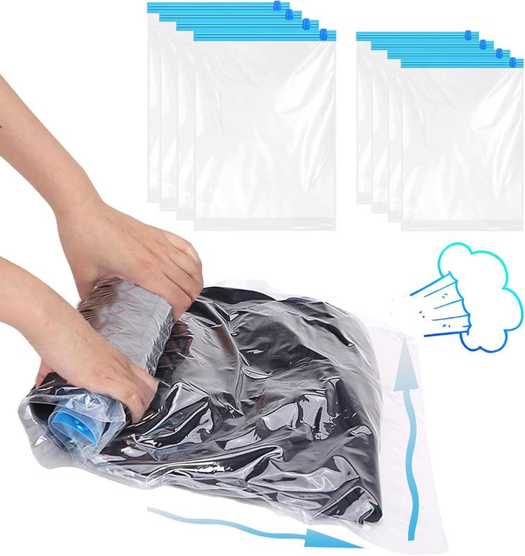 Compression Bags for Travel, Travel Essentials Hand Roll-Up Space Saver Seal Clothes Storage Bags, No Pump Needed Vacuum Storage Bags for