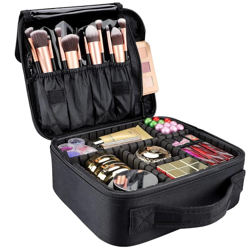 Travel Makeup Bag 10.4 Inches Makeup Train Case Portable Artist cosmetic bag with Adjustable Dividers for Cosmetics Makeup Brushes Toiletry Jewelry Digital Accessories Black organizer makeup