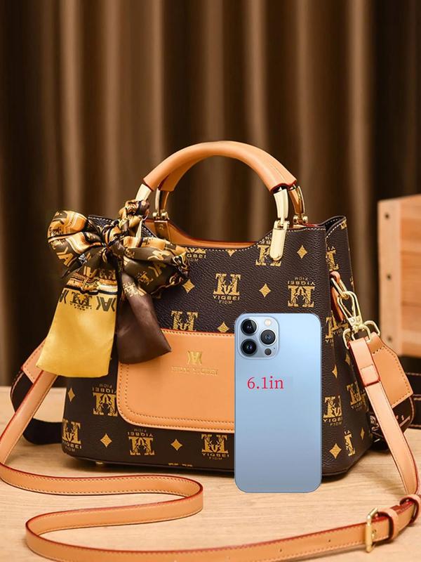 Women's Fashionable Letter Pattern Handbag & Clutch & Wallet, Casual Versatile Large Capacity Bag Set for Daily Used, Trendy Ribbon Decorated Handbag