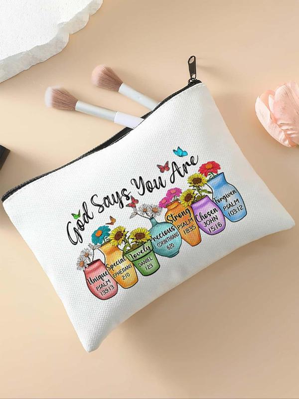 Floral & Letter Pattern Makeup Bag, Multi-functional Storage Bag, Travel Makeup Bag, Suitable for Leisure Travel, Business Trips