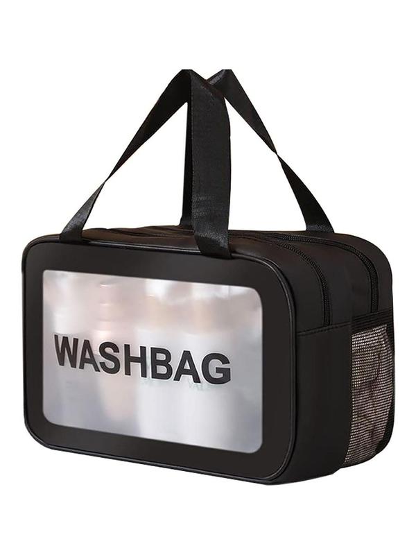 Translucent Makeup Bag with Handle, Portable Double Layer Zipper Cosmetic Storage Bag, Travel Toiletry Bag for Travel