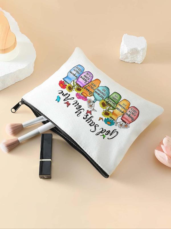 Floral & Letter Pattern Makeup Bag, Multi-functional Storage Bag, Travel Makeup Bag, Suitable for Leisure Travel, Business Trips