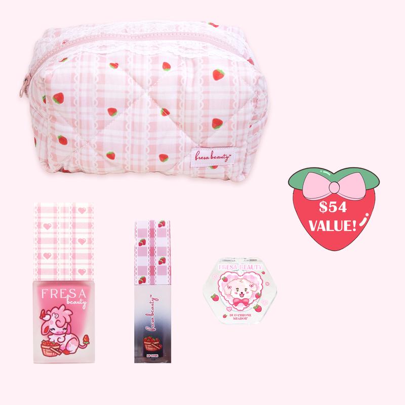 Fresa Beauty Strawberry Chiffon Makeup Bag BUNDLES