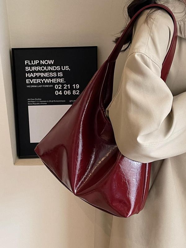 Women's Elegant Solid Color PU Leather Hobo Bag, Fashionable Large Capacity Shoulder Bag for Work & Daily Used, Casual Trendy Versatile High-quality Daily Commuting Bag