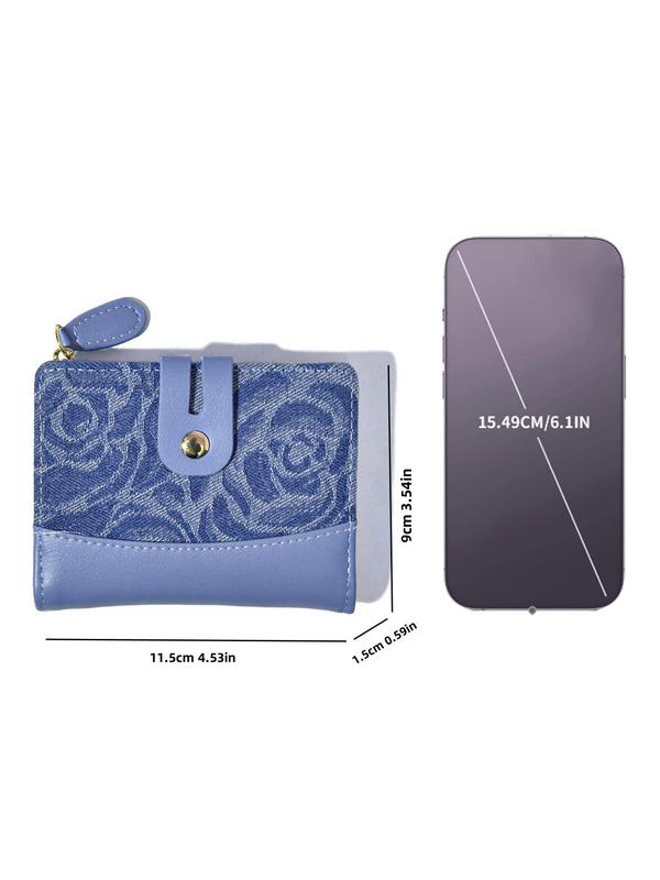 Women's Elegant Floral Pattern Short Wallet, Fashionable Zipper Bifold Wallet, Casual Versatile Card Holder for Daily Used