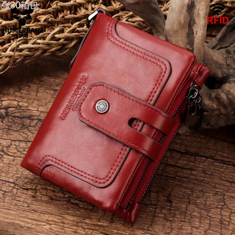 RFID Blocking Leather Women's Short Wallet, Casual Style, Zipper Coin Pouch For Daily Use - For Women - Made of Genuine Leather - Perfect Gift for Everyday Use