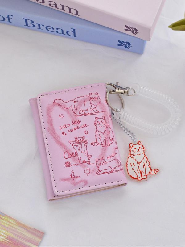 Women's Cute Cartoon Cat Pattern Demagnetization  Bifold Wallet, 2024 New Style Casual Pu Leather Card Holder for Daily Travel Work Commute, Multi Card Slot Wallet for Women & Girls