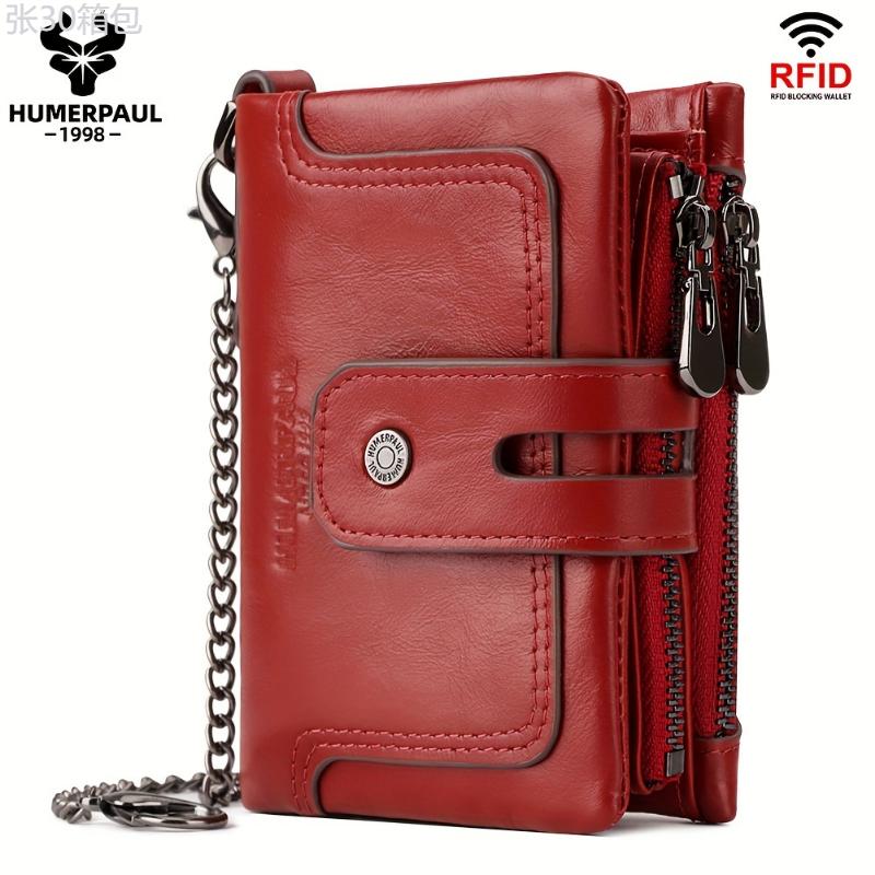 RFID Blocking Leather Women's Short Wallet, Casual Style, Zipper Coin Pouch For Daily Use - For Women - Made of Genuine Leather - Perfect Gift for Everyday Use