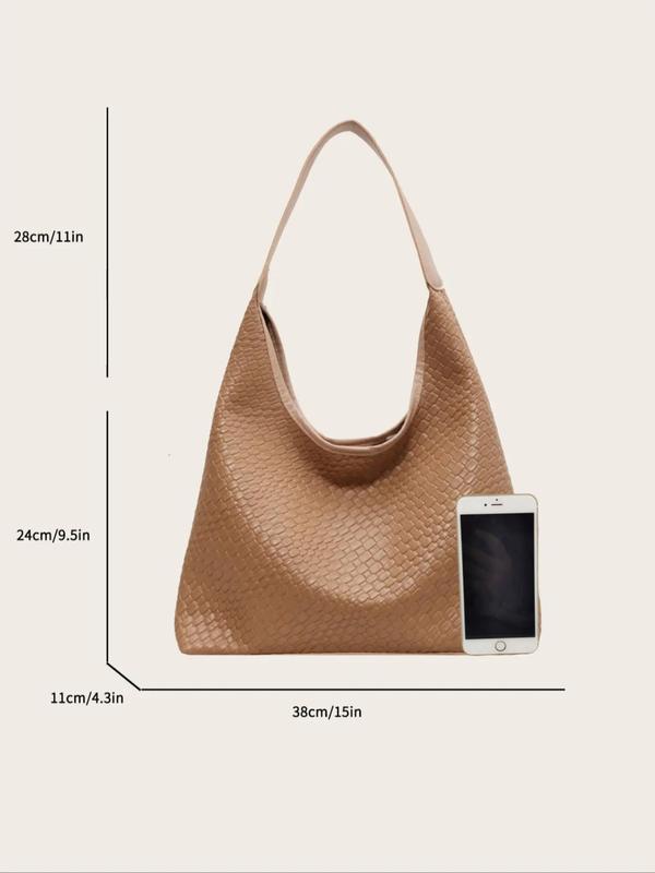 Women's Fashionable Solid Color Embossed Shoulder Bag,  Casual Pu Leather Zipper Hobo Bag for Daily Used, Casual Trendy Versatile High-quality Daily Commuting Bag, Girl Fashionable Shopping Bag