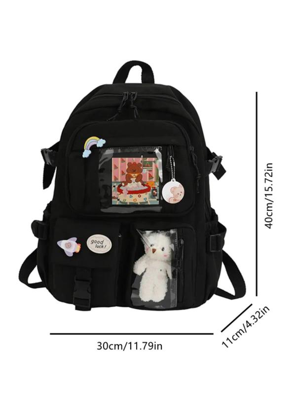 Casual Lightweight Patch Cute Bear Decoration  Backpacks , 2024 New Style Large Capacity Campus Student Plain Fresh Style Girls Backpack As Gift, Fall Outfits, Fall Freshness