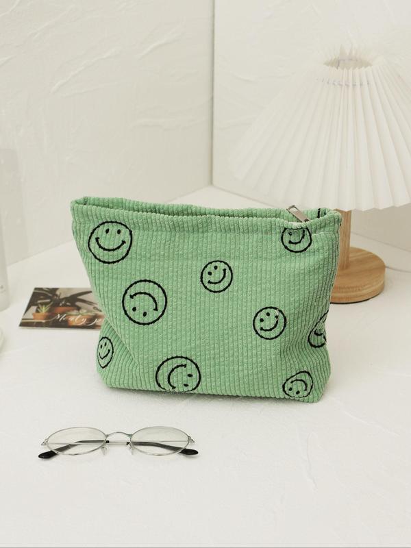 Women's Cute Smile Face Pattern Makeup Bag, Portable Large Capacity Cosmetic Storage Bag, Zipper Makeup Organizer for Travel Use Summer 2024