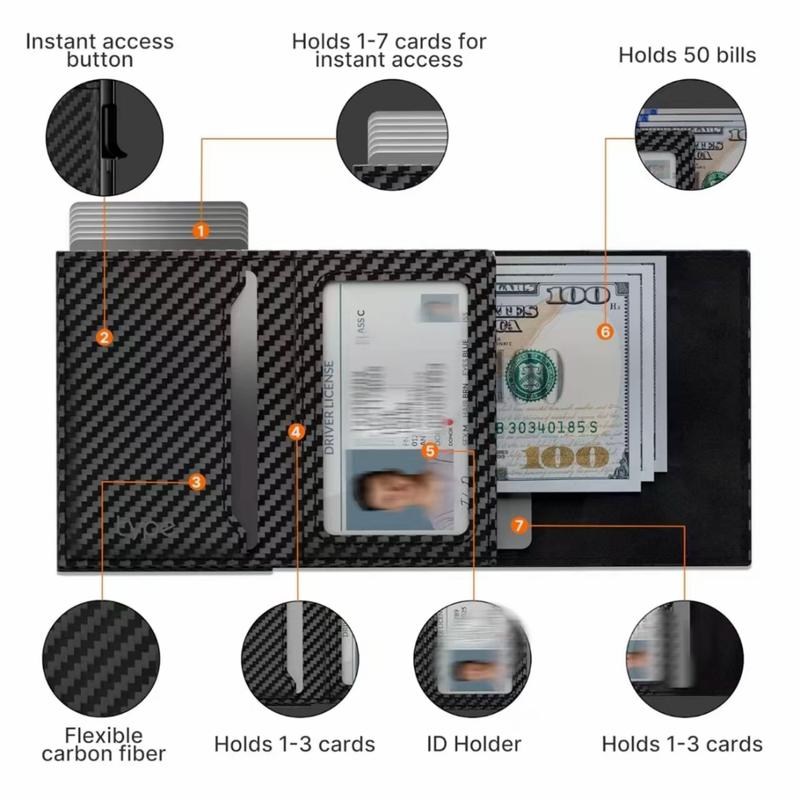 Mens Smart Wallet with Airtag Holder, Christmas Gift, Thanksgiving Gift, New Year's Gift, Birthday Gift, Gift for Men, Gift for Dad, Husband,Leather, Slim, Carbon Fiber, Minimalist -9-14 Card Capacity IID Window | Cash Slot| Anti-theft