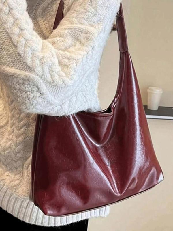 Women's Elegant Solid Color PU Leather Hobo Bag, Fashionable Large Capacity Shoulder Bag for Work & Daily Used, Casual Trendy Versatile High-quality Daily Commuting Bag