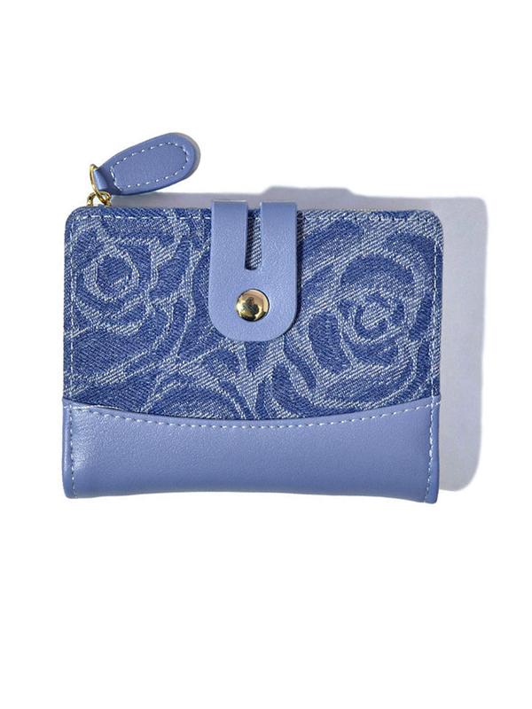 Women's Elegant Floral Pattern Short Wallet, Fashionable Zipper Bifold Wallet, Casual Versatile Card Holder for Daily Used