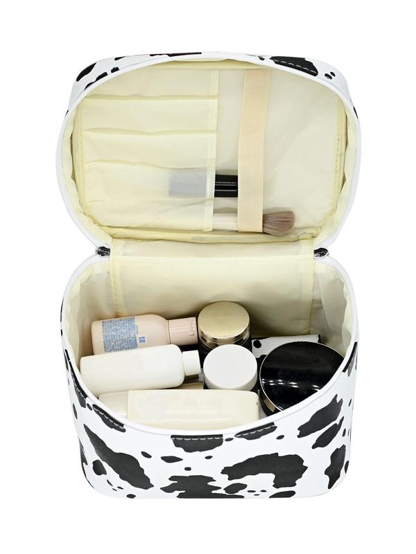 Cute Waterproof Cow Print Makeup Bag, Large Capacity Travel Cosmetic Storage Bag, Portable Toiletry Bag