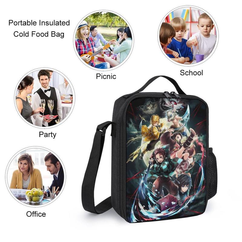 Demon Slayer Backpack 3-Piece Sets Shoulder Bag - 3Pcs Bookbag Laptop-Bags - Travel Daypack Set with Lunch Bag Pencil Case