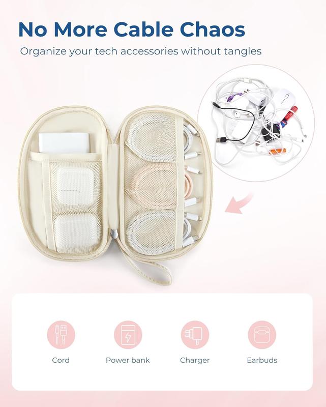 Travel Cord Organizer Electronics Organizer Travel Case, Puffer Cable Organizer Bag Travel Essentials for Women, Small Tech Organizer Travel Case for Charger, Cable, Phone, Flash Drive Beige