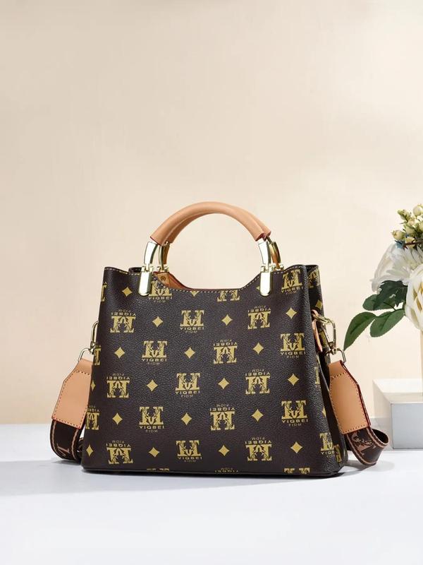 Women's Fashionable Letter Pattern Handbag & Clutch & Wallet, Casual Versatile Large Capacity Bag Set for Daily Used, Trendy Ribbon Decorated Handbag