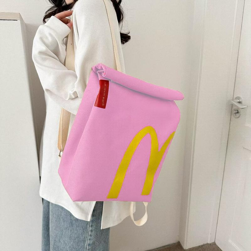 Creative McDonald's Retro Paper Bag Large Capacity Canvas Backpack Funny Outdoor Casual School Student Bag for Women Men Boy Girl Birthday Gift