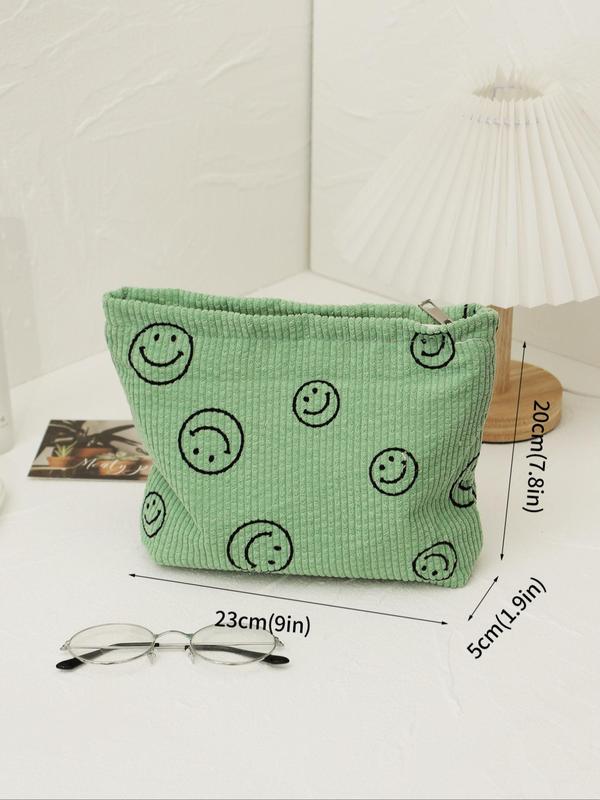 Women's Cute Smile Face Pattern Makeup Bag, Portable Large Capacity Cosmetic Storage Bag, Zipper Makeup Organizer for Travel Use Summer 2024