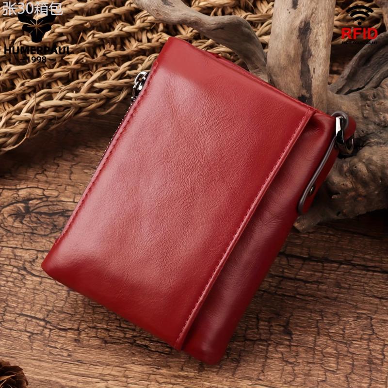 RFID Blocking Leather Women's Short Wallet, Casual Style, Zipper Coin Pouch For Daily Use - For Women - Made of Genuine Leather - Perfect Gift for Everyday Use