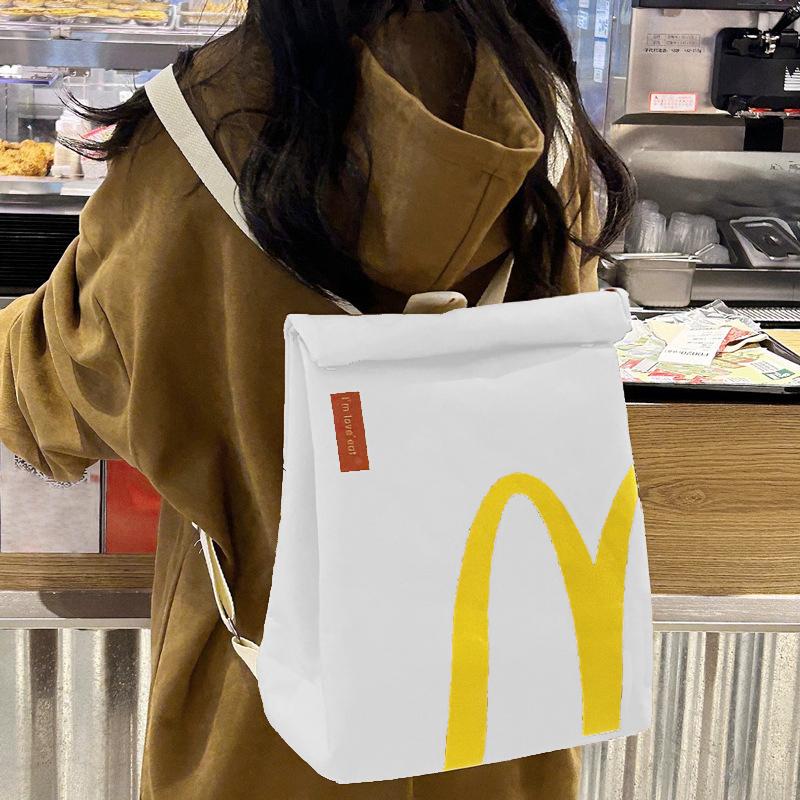 Creative McDonald's Retro Paper Bag Large Capacity Canvas Backpack Funny Outdoor Casual School Student Bag for Women Men Boy Girl Birthday Gift