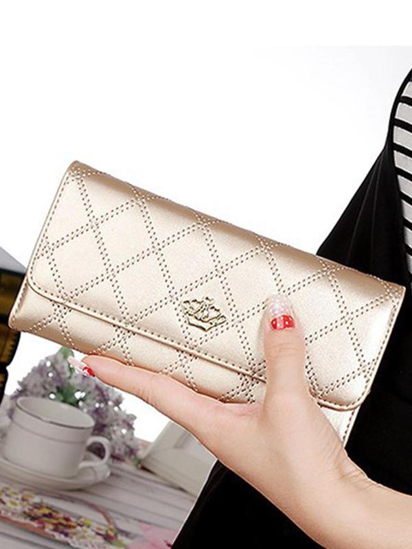 Women's Fashionable Crown Decorated Quilted Design Long Wallet, Casual Versatile Zipper Wallet for Daily Used, Trendy All-match & Exquisite Wallet for Birthday Gift