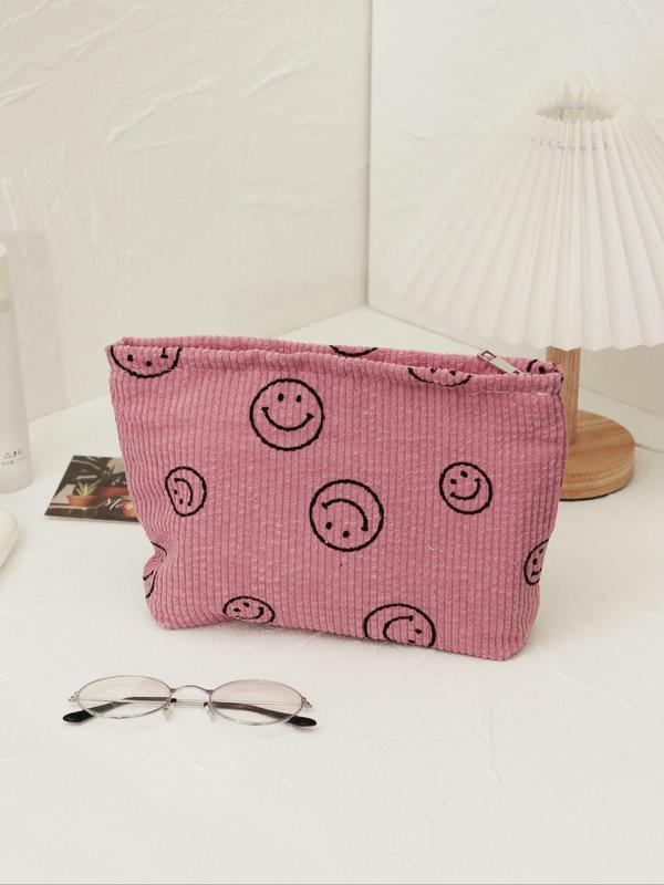 Women's Cute Smile Face Pattern Makeup Bag, Portable Large Capacity Cosmetic Storage Bag, Zipper Makeup Organizer for Travel Use Summer 2024